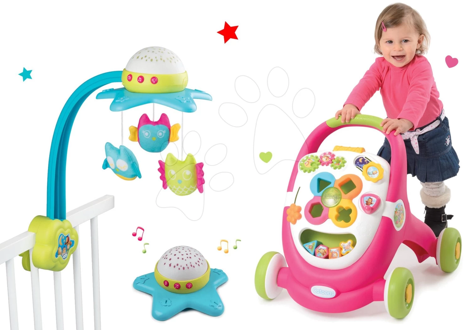 Set Karussell über Dem Kinderbett Star Cotoons 2v1 Smoby Mit Eulen Und Didaktische Lauflernhilfe Mit Licht Und Ton (blau / Pink) 8 Set Karussell über Dem Kinderbett Star Cotoons 2v1 Smoby Mit Eulen Und Didaktische Lauflernhilfe Mit Licht Und Ton (blau / Pink) – Bild 8