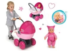 Set Puppe Minikiss Smoby 27 Cm Und Ein Kinderwagen Mit Textil Baby Nurse Für Eine Puppe (56 Cm Griff) Ab 18 Monaten -Smoby 210114set 3 smoby set