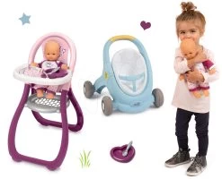 Set Lauflernwagen Und Kinderwagen Mit Bremse Croc Baby Walker Minikiss 3in1 Smoby Und Ein Esszimmerstuhl Mit Einer Puppe -Smoby 210207set 6 smoby set 2