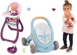 Set Lauflernwagen Und Kinderwagen Mit Bremse Croc Baby Walker Minikiss 3in1 Smoby Und Ein Esszimmerstuhl Mit Einer Puppe -Smoby 210207set 6 smoby set 3