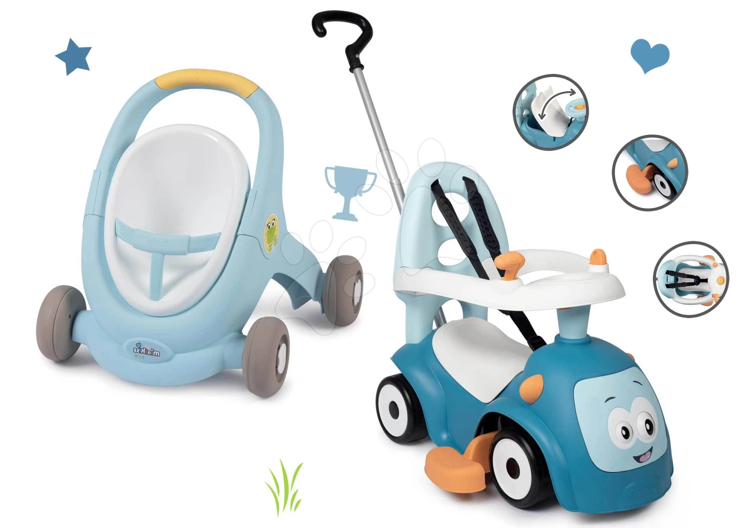 Set Lauflernwagen Und Kinderwagen Mit Bremse Croc Baby Walker Minikiss 3in1 Smoby Und Rutscher Blau Mit Rückenlehne 4 Set Lauflernwagen Und Kinderwagen Mit Bremse Croc Baby Walker Minikiss 3in1 Smoby Und Rutscher Blau Mit Rückenlehne – Bild 4