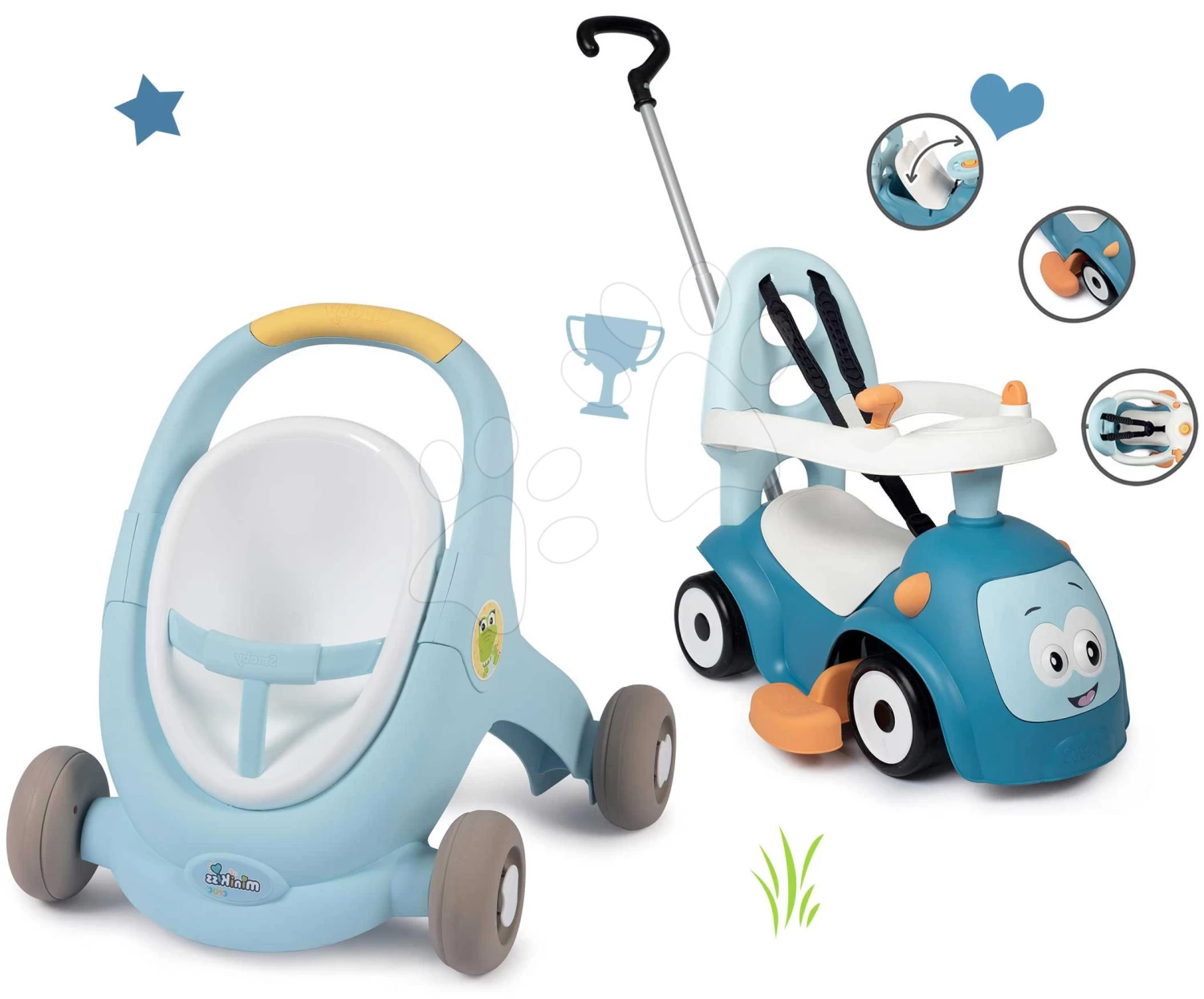 Set Lauflernwagen Und Kinderwagen Mit Bremse Croc Baby Walker Minikiss 3in1 Smoby Und Rutscher Blau Mit Rückenlehne 3 Set Lauflernwagen Und Kinderwagen Mit Bremse Croc Baby Walker Minikiss 3in1 Smoby Und Rutscher Blau Mit Rückenlehne – Bild 3
