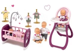 Baby Nurse Gold Edition Smoby Puppenset 32 Cm, Esszimmerstuhl, Wiege Mit Karussell Und 3 Puppenkleider Ab 24 Monaten -Smoby 220100set 5 smoby set
