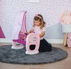 Puppenwagen-Set DeLuxe Pastell Maxi Cosi&Quinny Sport Grey 3in1 Smoby Und Mit Esszimmerstuhl Und Baldachinwiege -Smoby 220338 c smoby koliska baldachyn 2