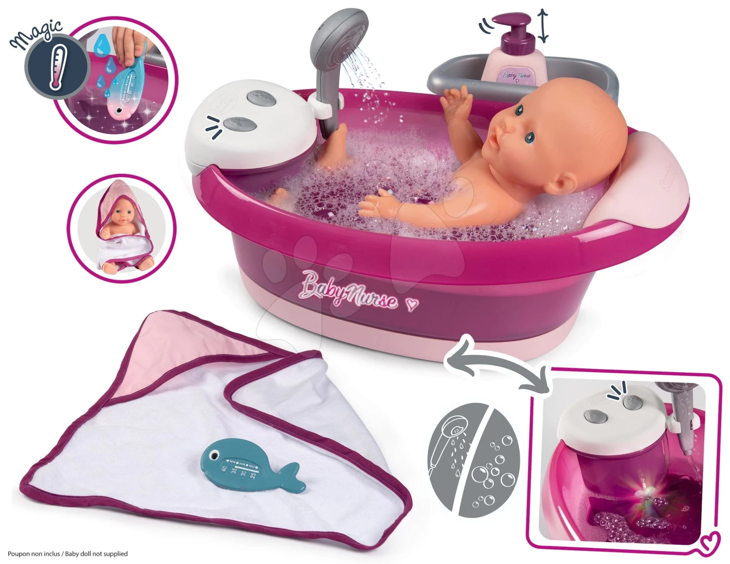 Set Badewanne Mit Fließendem Wasser Elektronisch Violette Baby Nurse Smoby Mit Puppen-Tragetasche Und Esszimmerstuhl 15 Set Badewanne Mit Fließendem Wasser Elektronisch Violette Baby Nurse Smoby Mit Puppen-Tragetasche Und Esszimmerstuhl – Bild 15