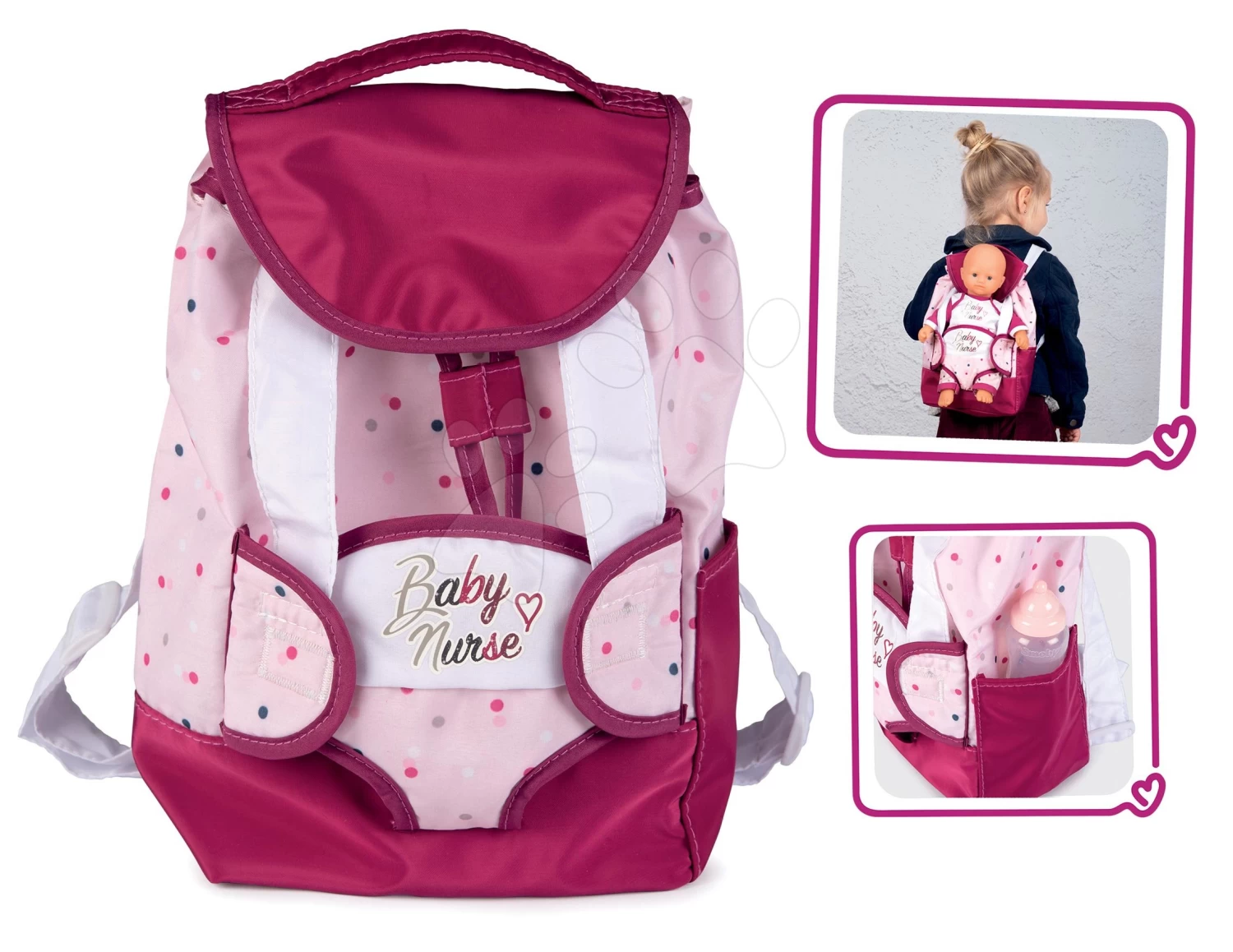 Rucksack Mit Tragetasche Für 42 Cm Puppe Violette Baby Nurse Smoby Und Mit Einer Flaschentasche Verstellbare Träger 2 Rucksack Mit Tragetasche Für 42 Cm Puppe Violette Baby Nurse Smoby Und Mit Einer Flaschentasche Verstellbare Träger – Bild 2
