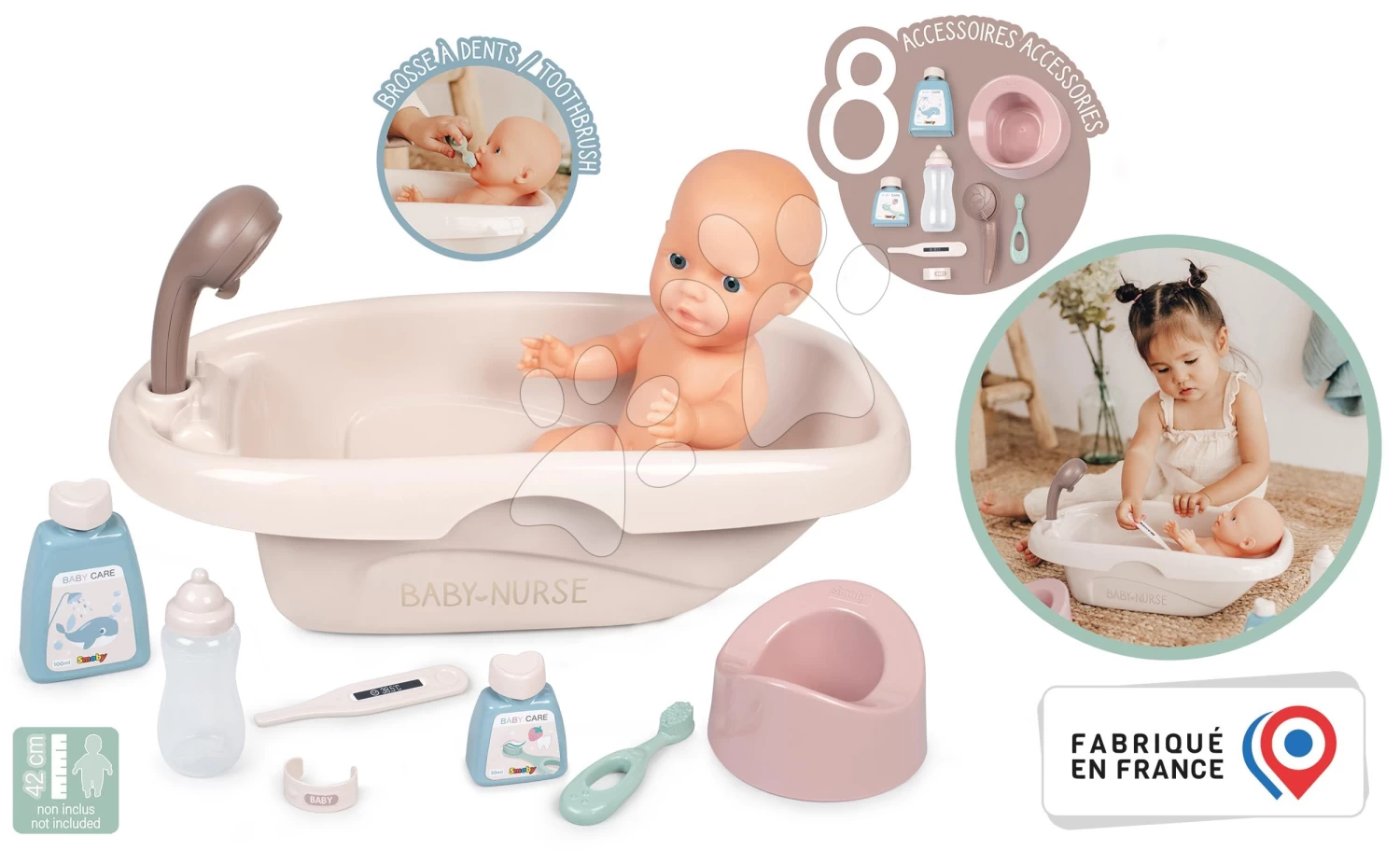 Badewanne Mit Töpfchen Bath Set Natur D'Amour Baby Nurse Smoby Mit Kosmetik Und 8 Zubehörteilen Für Eine 42 Cm Große Puppe SM220366 4 Badewanne Mit Töpfchen Bath Set Natur D'Amour Baby Nurse Smoby Mit Kosmetik Und 8 Zubehörteilen Für Eine 42 Cm Große Puppe SM220366 – Bild 4