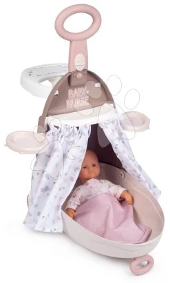 Wickelköfferchen Auf Rädern Suitcase 3in1 Natur D'Amour Baby Nurse Smoby Mit Kinderbett Und Esszimmerstuhl 6 Zubehör Ab 18 Monaten