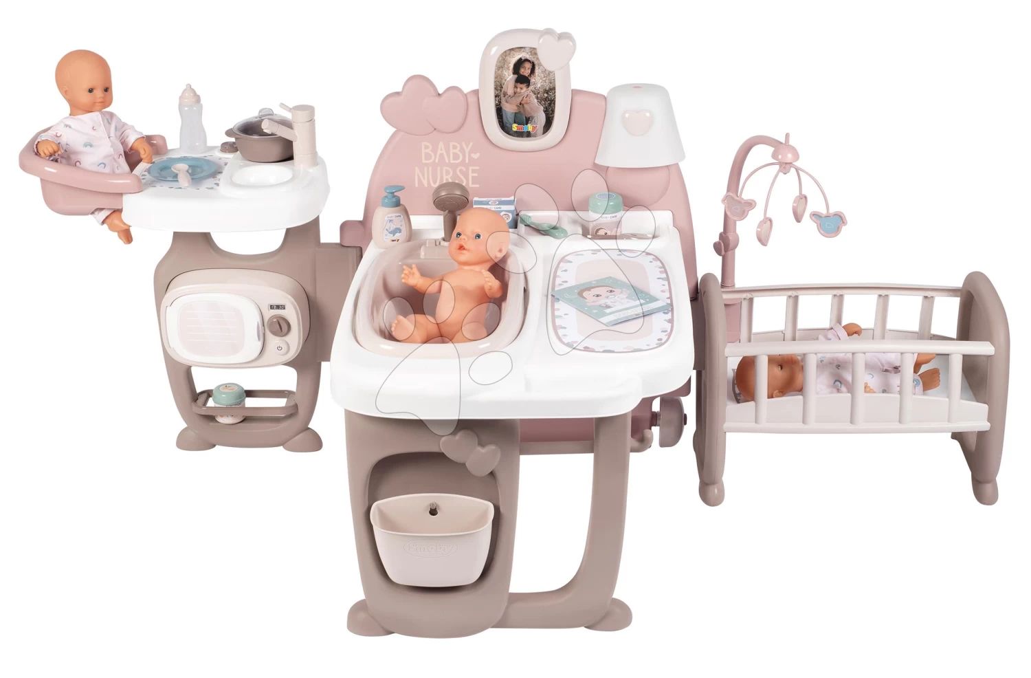Set Spielhaus Für Die Puppe Large Doll's Play Center Natur D'Amour Baby Nurse Smoby Und Ein Kinderwagen Mit Esszimmerstuhl, Autositz, Schaukel Und Känguru 220376-4 1 Set Spielhaus Für Die Puppe Large Doll's Play Center Natur D'Amour Baby Nurse Smoby Und Ein Kinderwagen Mit Esszimmerstuhl, Autositz, Schaukel Und Känguru 220376-4