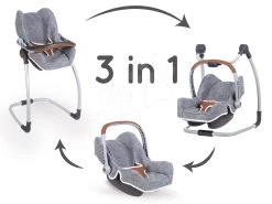 Puppenwagen-Set DeLuxe Pastell Maxi Cosi&Quinny Sport Grey 3in1 Smoby Und Stuhl Autositz Und Schaukel Mit Pflege -Smoby 240214 a smoby 3kombinacia 1