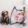 Set Esszimmerstuhl Mit Autositz Und Schaukel Powder Pink Maxi Cosi&Quinny Smoby Und Kinderwagen Tief Baby Nurse Mit Einem Känguru