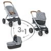 Puppenwagen-Set DeLuxe Pastell Maxi Cosi&Quinny Sport Grey 3in1 Smoby Und Ergonomische Baby Nurse Trage Für 42 Cm Puppe