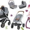 Puppenwagen-Set DeLuxe Pastell Maxi Cosi&Quinny Sport Grey 3in1 Smoby Und Ein Autositz Und Esszimmerstuhl Mit Violette-Puppe