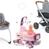 Puppenwagen-Set DeLuxe Pastell Maxi Cosi&Quinny Sport Grey 3in1 Smoby Und Stuhl Autositz Und Schaukel Mit Pflege