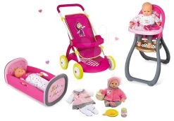 Set Puppenwagen Masha Und Einen Bären Für Smoby-Puppe Sport (58 Cm Griff), Esszimmerstuhl, Wiege Und Puppe Mit Kleid Ab 18 Monaten -Smoby 254033set 1 smoby set