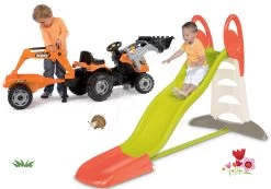 Set Rutsche Toboggan XL Smoby Mit Wasserlänge 230 Cm Und Ein Builder Max-Traktor Mit Anhänger, Bagger Und Lader -Smoby 310261set 12 smoby set 3