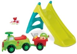 Set Rutsche Toboggan XS Blau Smoby Und Rutscher-Traktor Mit Anhänger Und Eimerset -Smoby 310281set 3 smoby set