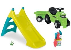 Set Rutsche Toboggan XS Blau Smoby Und Rutscher-Traktor Mit Anhänger Und Eimerset -Smoby 310281set 3 smoby set 4