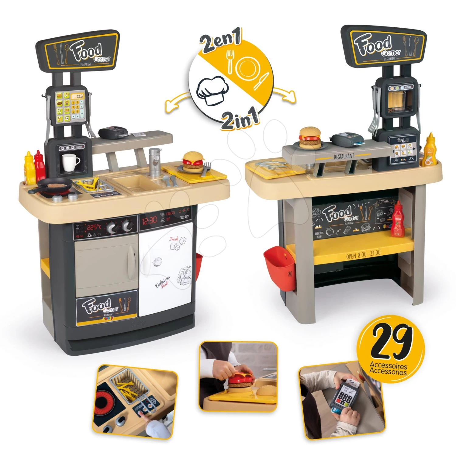 Set Restaurant Mit Spielküche Food Corner Smoby Doppelseitig Mit Hamburger-Menü Von McDonald's Und Eis 3 Set Restaurant Mit Spielküche Food Corner Smoby Doppelseitig Mit Hamburger-Menü Von McDonald's Und Eis – Bild 3