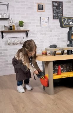 Set Restaurant Mit Spielküche Food Corner Smoby Doppelseitig Und Lebensmittelladen Und Elektronische Registrierkasse -Smoby 310910 n smoby kuchynka