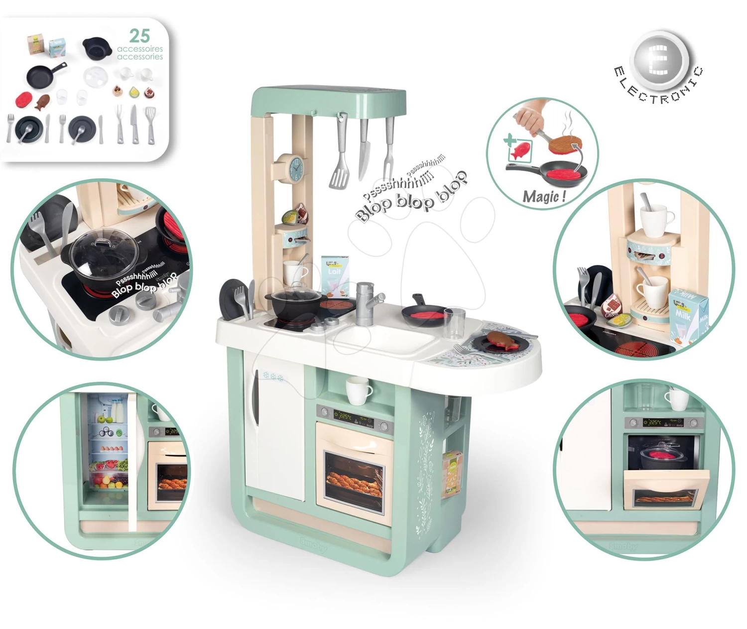 Set Spielküche Mit Sounds Cherry Kitchen Green Smoby Mit Elektronischem Supermarkt Und Einkaufswagen 5 Set Spielküche Mit Sounds Cherry Kitchen Green Smoby Mit Elektronischem Supermarkt Und Einkaufswagen – Bild 5