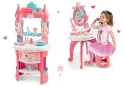 Küchenset Prinzessin Smoby Mit Türmchen Und 19 Zubehör Doppelseitig Und Ein Kosmetiktisch Mit Stuhl -Smoby 311700set 3 smoby set