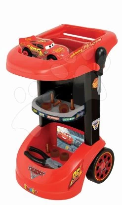 Trettraktor-Set Claas Farmer XL Mit Anhänger Smoby Und Eine Werkbank Auf Rädern Cars 3 Mit Einem Spielzeugauto -Smoby 360209 e smoby cars stolik