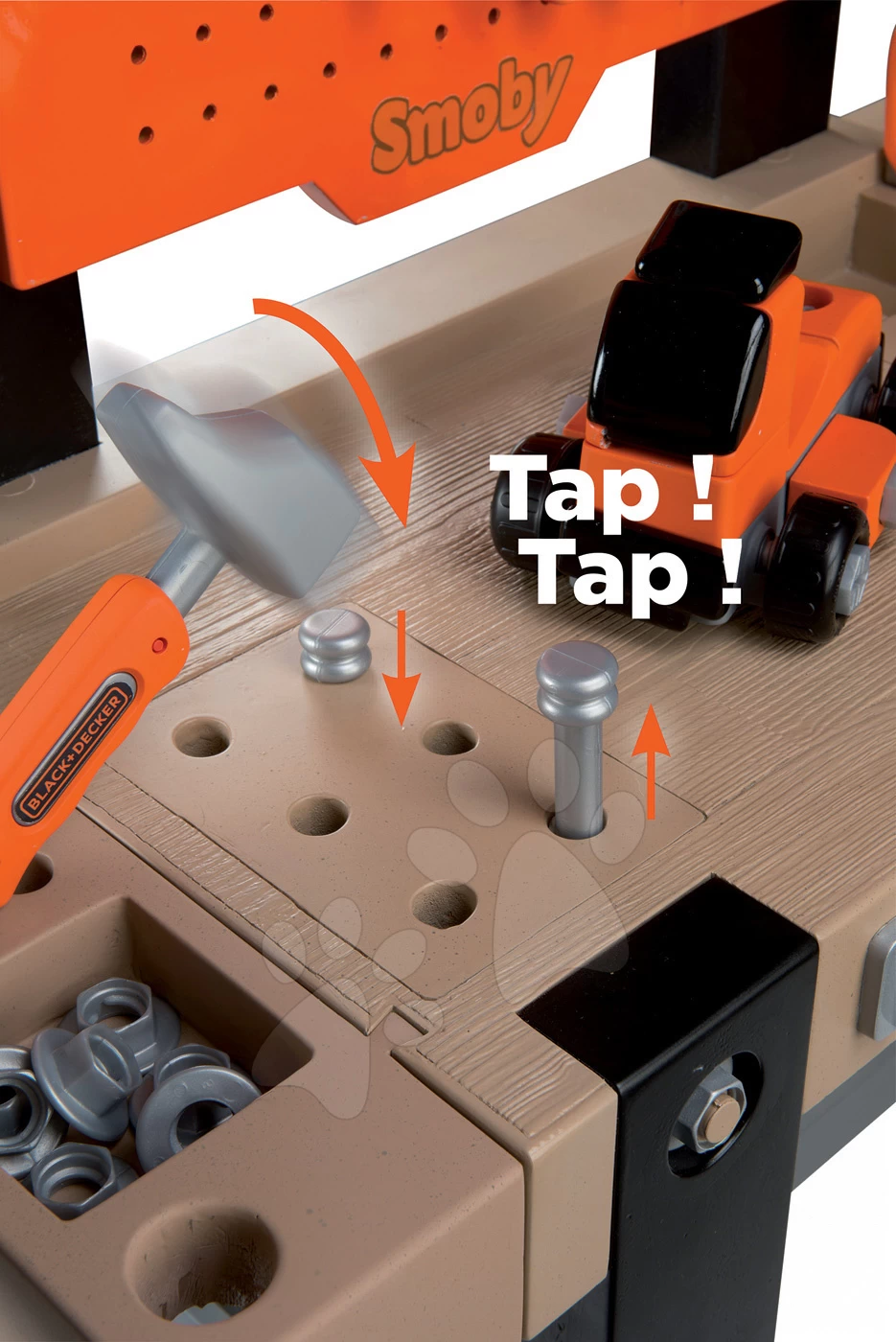 Black + Decker Smoby-Arbeitswerkstatt Mit Bohrmaschine Und Spielzeugauto Mit 92 Teiligem Zubehör 3 Black + Decker Smoby-Arbeitswerkstatt Mit Bohrmaschine Und Spielzeugauto Mit 92 Teiligem Zubehör – Bild 3