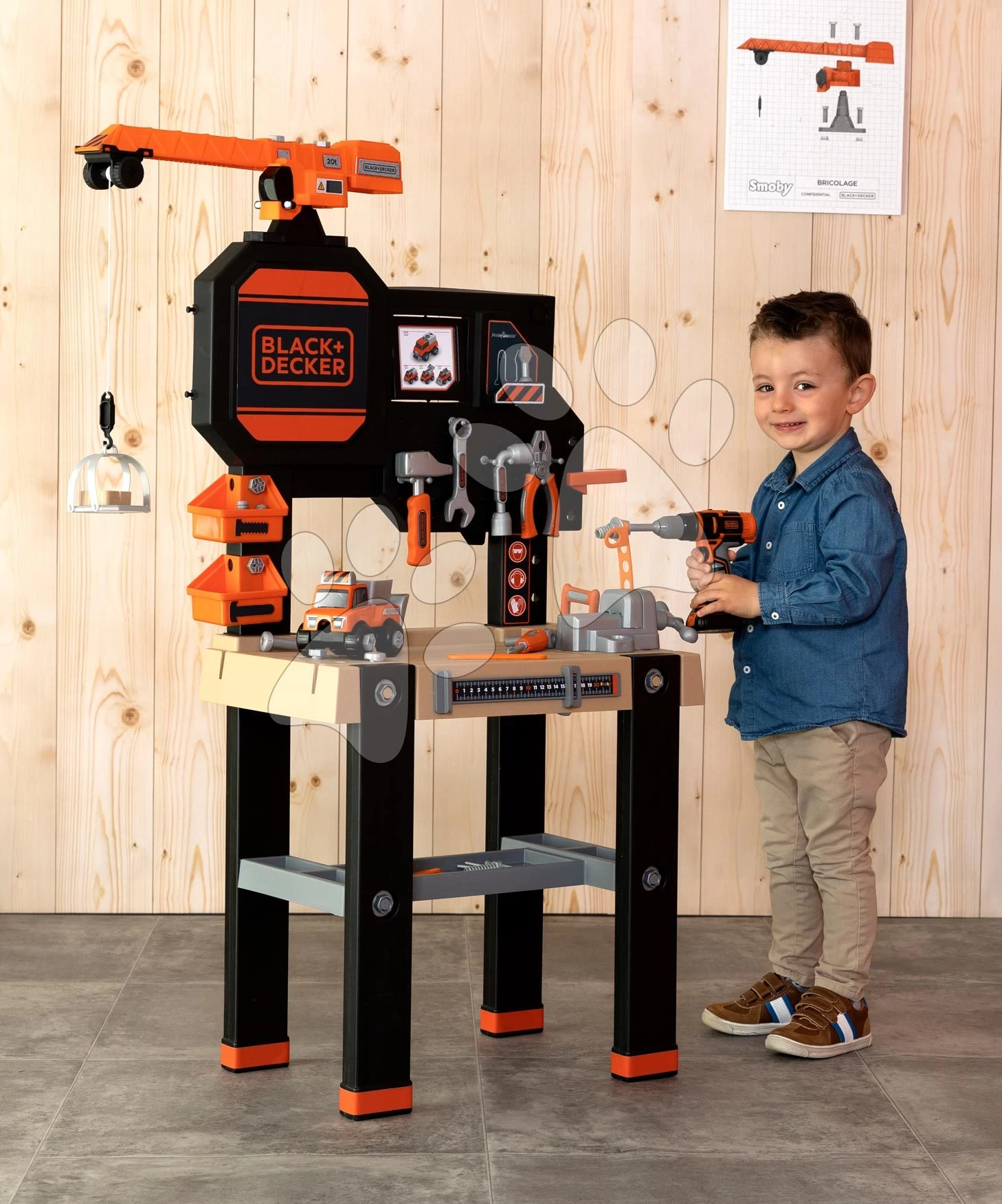 Arbeitstisch Mit Funktionsfähigem Kran Black&Decker Bricolo Builder Smoby Mit Baukasten - Auto Und Bohrmaschine Und 94 Zubehörteilen 117 Cm Hoch 3 Arbeitstisch Mit Funktionsfähigem Kran Black&Decker Bricolo Builder Smoby Mit Baukasten - Auto Und Bohrmaschine Und 94 Zubehörteilen 117 Cm Hoch – Bild 3