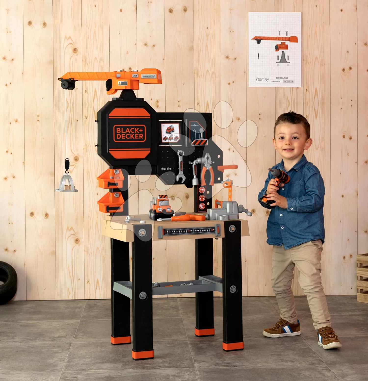 Arbeitstisch Mit Funktionsfähigem Kran Black&Decker Bricolo Builder Smoby Mit Baukasten - Auto Und Bohrmaschine Und 94 Zubehörteilen 117 Cm Hoch 6 Arbeitstisch Mit Funktionsfähigem Kran Black&Decker Bricolo Builder Smoby Mit Baukasten - Auto Und Bohrmaschine Und 94 Zubehörteilen 117 Cm Hoch – Bild 6