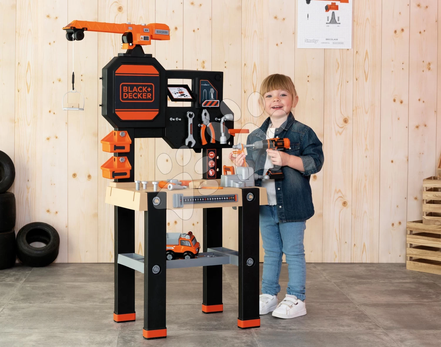 Arbeitstisch Mit Funktionsfähigem Kran Black&Decker Bricolo Builder Smoby Mit Baukasten - Auto Und Bohrmaschine Und 94 Zubehörteilen 117 Cm Hoch 5 Arbeitstisch Mit Funktionsfähigem Kran Black&Decker Bricolo Builder Smoby Mit Baukasten - Auto Und Bohrmaschine Und 94 Zubehörteilen 117 Cm Hoch – Bild 5