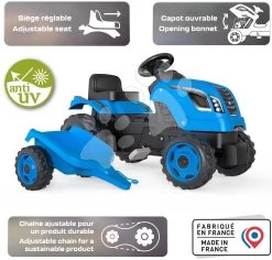 Trettraktor Farmer XL Blue Tractor+Trailer Smoby Blau Mit Verstellbarem Sitz Und Sound 142 Cm -Smoby 710129 b smoby traktor