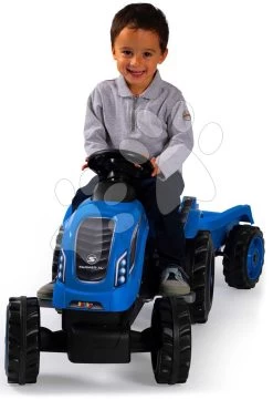 Trettraktor Farmer XL Blue Tractor+Trailer Smoby Blau Mit Verstellbarem Sitz Und Sound 142 Cm -Smoby 710129 d smoby traktor