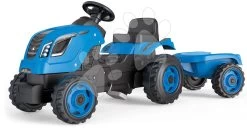 Trettraktor Farmer XL Blue Tractor+Trailer Smoby Blau Mit Verstellbarem Sitz Und Sound 142 Cm