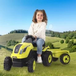 Trettraktor Und Ein Anhänger Farmer XL GreenTractor+Trailer Smoby Grün Mit Verstellbarem Sitz Und Ton 142 Cm SM710130 -Smoby 710130 e smoby traktor