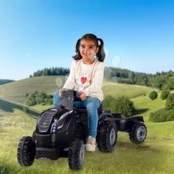 Farmer XL Schwarz Traktor+Anhänger Smoby Einachstraktor Und Anhänger Schwarz Mit Verstellbarem Sitz Und Sound 142 Cm SM710131 -Smoby 710131 e smoby traktor