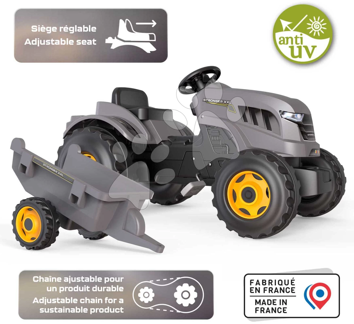 Tretttraktor Und Anhänger Stronger XXL Tractor+Trailer Smoby Mit Verstellbarem Sitz Und Lenkradsound 161 Cm SM710202 4 Tretttraktor Und Anhänger Stronger XXL Tractor+Trailer Smoby Mit Verstellbarem Sitz Und Lenkradsound 161 Cm SM710202 – Bild 4