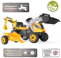 Trettraktor Mit Lader Und Bagger Builder Max Tractor+Trailer Smoby Mit Verstellbarem Sitz Und Ton 182 Cm -Smoby 710304 b smoby traktor