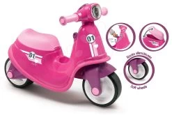 Rutscher-Set Scooter Pink Smoby Mit Gummirädern Und Waffeleisen Mit Mixer, Kaffeemaschine Und Waffeln Mit 28 Zubehörteilen Ab 18 Mon