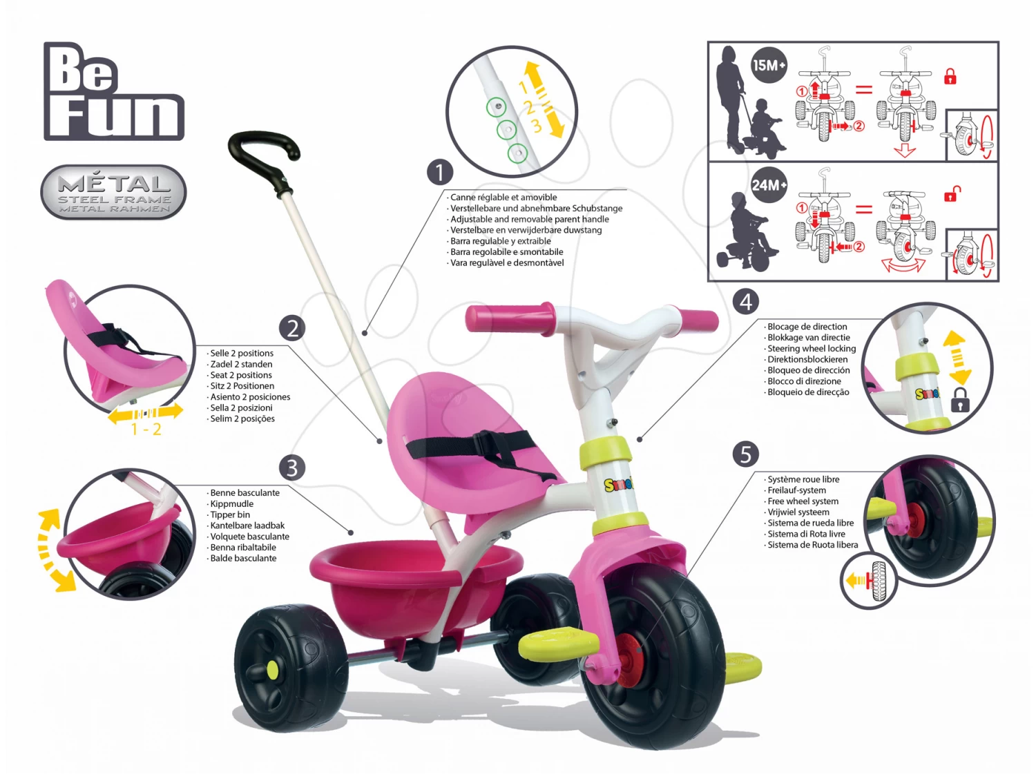 Dreirad Be Fun Pink Smoby Mit Führungsstab Rosa Ab 15 Monaten 7 Dreirad Be Fun Pink Smoby Mit Führungsstab Rosa Ab 15 Monaten – Bild 7