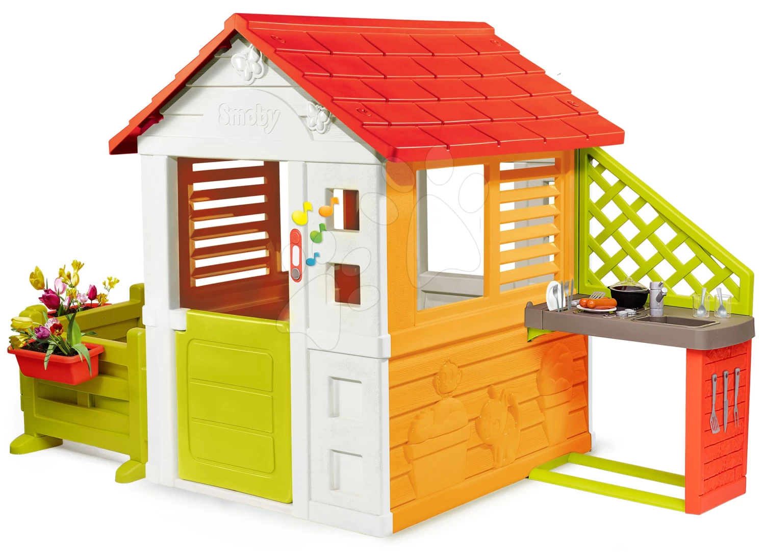 Rutschenset Toboggan XL Smoby Mit Wasser Länge 230 Cm Und Das Haus Sonne Mit Klingel, Küche Und Garten 1 Rutschenset Toboggan XL Smoby Mit Wasser Länge 230 Cm Und Das Haus Sonne Mit Klingel, Küche Und Garten